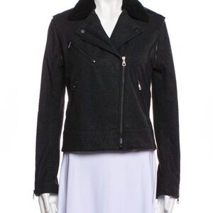 Rag & Bone Charcoal wool moto biker jacket with black Sherpa collar